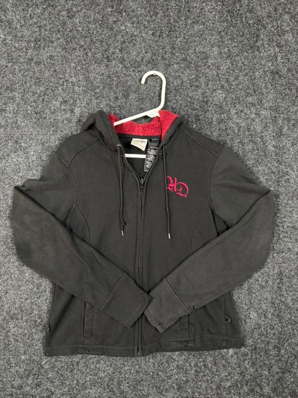 Harley-Davidson womens black full zip hoodie pink logo size L